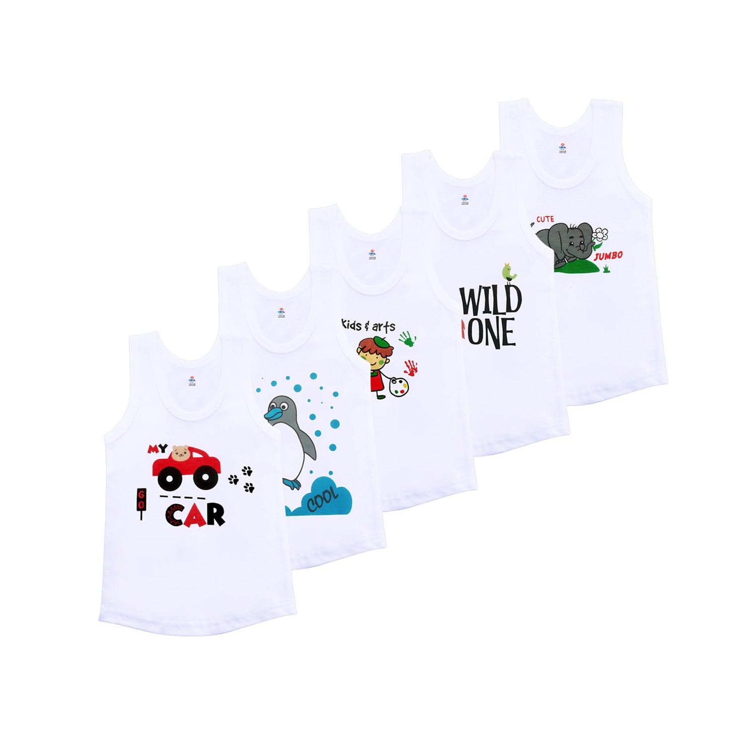 T.T. Cool Kids Pack OF 5 Printed Pure Cotton Innerwear Vest
