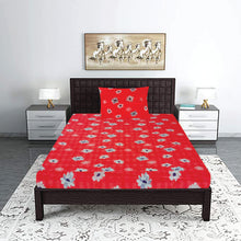T.T. Red & Lt. Grey Floral Print Fitted Single Bedsheet with 1 Pillow Cover