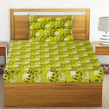 T.T. Lime Green & White Floral Print Single Bedsheet with 1 Pillow Cover