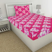 T.T. Fabulous Fuchsia & White Floral Print Single Bedsheet with 1 Pillow Cover