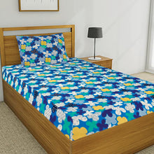 T.T. Teal & Yellow Floral Print Single Bedsheet with 1 Pillow Cover