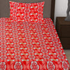 T.T. Peach & Red Floral Print Single Bedsheet with 1 Pillow Cover