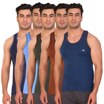 T.T. Men Caption Solid Pack Of 5 Dyed Vest Assorted