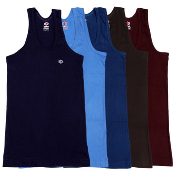 T.T. Kids Titanic Dyed Vest Pack Of 5 Navy-Sky-Teal-Maroon-Brown