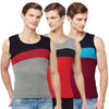 T.T. Men Designer Gym Vest  Pack Of 3 Black-Red::Grey-Red::Navy-Grey