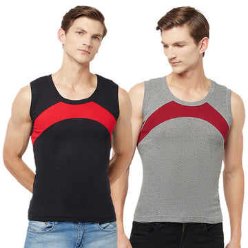 T.T. Men Designer Gym Vest  Pack Of 2 Black-Red::Grey-Maroon