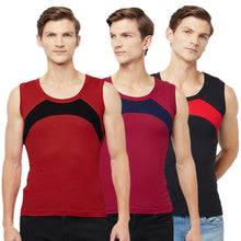 T.T. Men Designer Gym Vest  Pack Of 3 Black-Red::Red-Black::Maroon-Navy