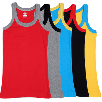 T.T. Kids Titanic Gym Vest Pack Of 5 Black-Trqs-Yellow-Grey-Red