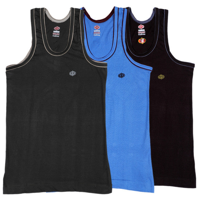 T.T. Kids Titanic Piping Dyed Vest Pack Of 3 Black-Sky-Brown