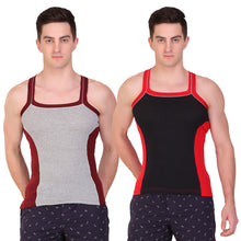 T.T. Men Designer  Gym Vest Pack Of 2 Black-Red::Grey-Maroon