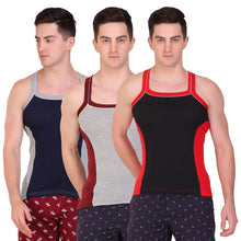 T.T. Men Designer  Gym Vest Pack Of 3 Black-Red::Grey-Maroon::Navy-Grey