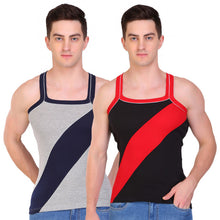 T.T. Men Designer  Gym Vest Pack Of 2 Black-Red ::Grey-Navy