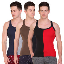 T.T. Men Designer  Gym Vest Pack Of 3 Black-Red ::Blue-Grey ::Brown-Black