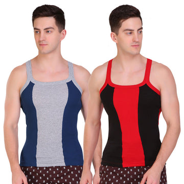 T.T. Men Designer  Gym Vest Pack Of 2 Black-Red ::Blue-Grey