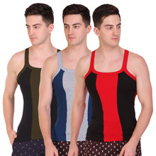T.T. Men Designer  Gym Vest Pack Of 3 Black-Red ::Blue-Grey ::Black-Olive