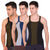 T.T. Men DesignerGym Vest Pack Of 3 Black-Olive ::Grey-Blue ::Olive-Black