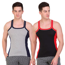 T.T. Men Designer  Gym Vest Pack Of 2 Black-Red ::Grey-Nvy