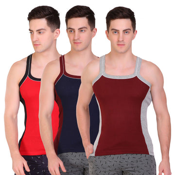 T.T. Men Designer  Gym Vest Pack Of 3 Maroon-Grey ::Navy-Maroon ::Red-Black