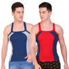 T.T. Men Designer  Gym Vest Pack Of 2 Blue-Grey ::Red-Blue