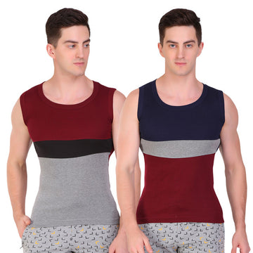 T.T. Men Designer  Gym Vest Pack Of 2 Blue-Maroon ::Maroon-Grey