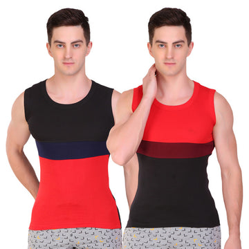 T.T. Men Designer  Gym Vest Pack Of 2 Red-Black ::Black-Red