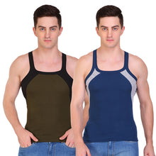 T.T. Men Designer  Gym Vest Pack Of 2 Blue-Grey::Olive-Black