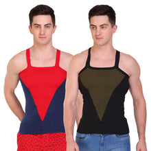 T.T. Men Designer  Gym Vest Pack Of 2 Black-Olive ::Blue-Red