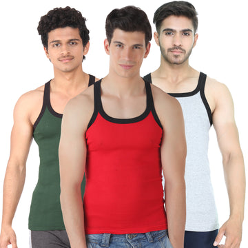 T.T. Men Solid Pack Of 3 Gym Vest  Grey::Red::Olive