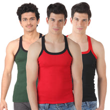 T.T. Men Solid Pack Of 3 Gym Vest  Black::Red::Olive