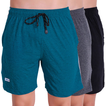 T.T. Men Solid Cotton Shorts Pack Of 3 Anthra::Blakc::Air