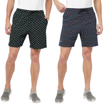 T.T. Men Cool Printed Shorts Pack Of 2 Green::Navy