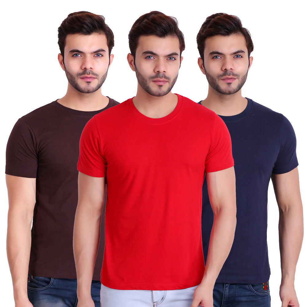 Buy Men Solid Color Round neck T-Shirt (Pack Of 3): TT Bazaar