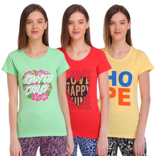 T.T. Women Slim Fit Printed Round Neck T-Shirt Yellow::Green::Red