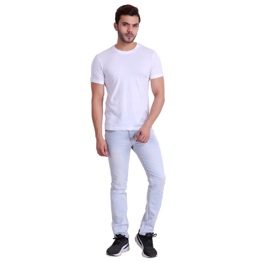 Buy Men White Solid Crew Neck Round Neck T-Shirts Online - 762219
