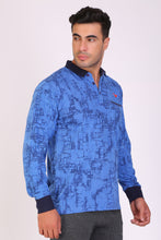 HiFlyers Men Slim Fit Printed Premium Collar Full Sleeve Tshirt Blue