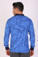 HiFlyers Men Slim Fit Printed Premium Collar Full Sleeve Tshirt Blue