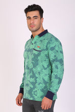 HiFlyers Men Slim Fit Printed Premium Collar Full Sleeve Tshirts Green