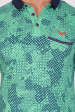 HiFlyers Men Slim Fit Printed Premium Collar Full Sleeve Tshirts Green