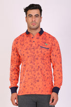 HiFlyers Men Slim Fit Printed Premium Collar Full Sleeve Tshirts Orange