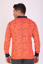 HiFlyers Men Slim Fit Printed Premium Collar Full Sleeve Tshirts Orange