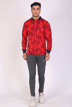 HiFlyers Men Slim Fit Printed Premium Collar Full Sleeve Tshirts Red