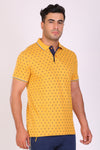Men Slim Fit Printed Yellow Polo T-Shirts