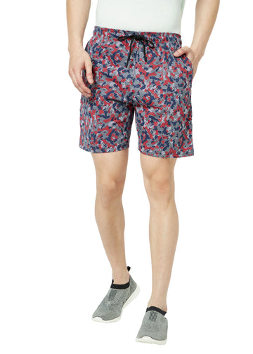 T.T. Mens Cotton Regular Fit  Printed Bermuda Shorts With Zipper  Grey Red