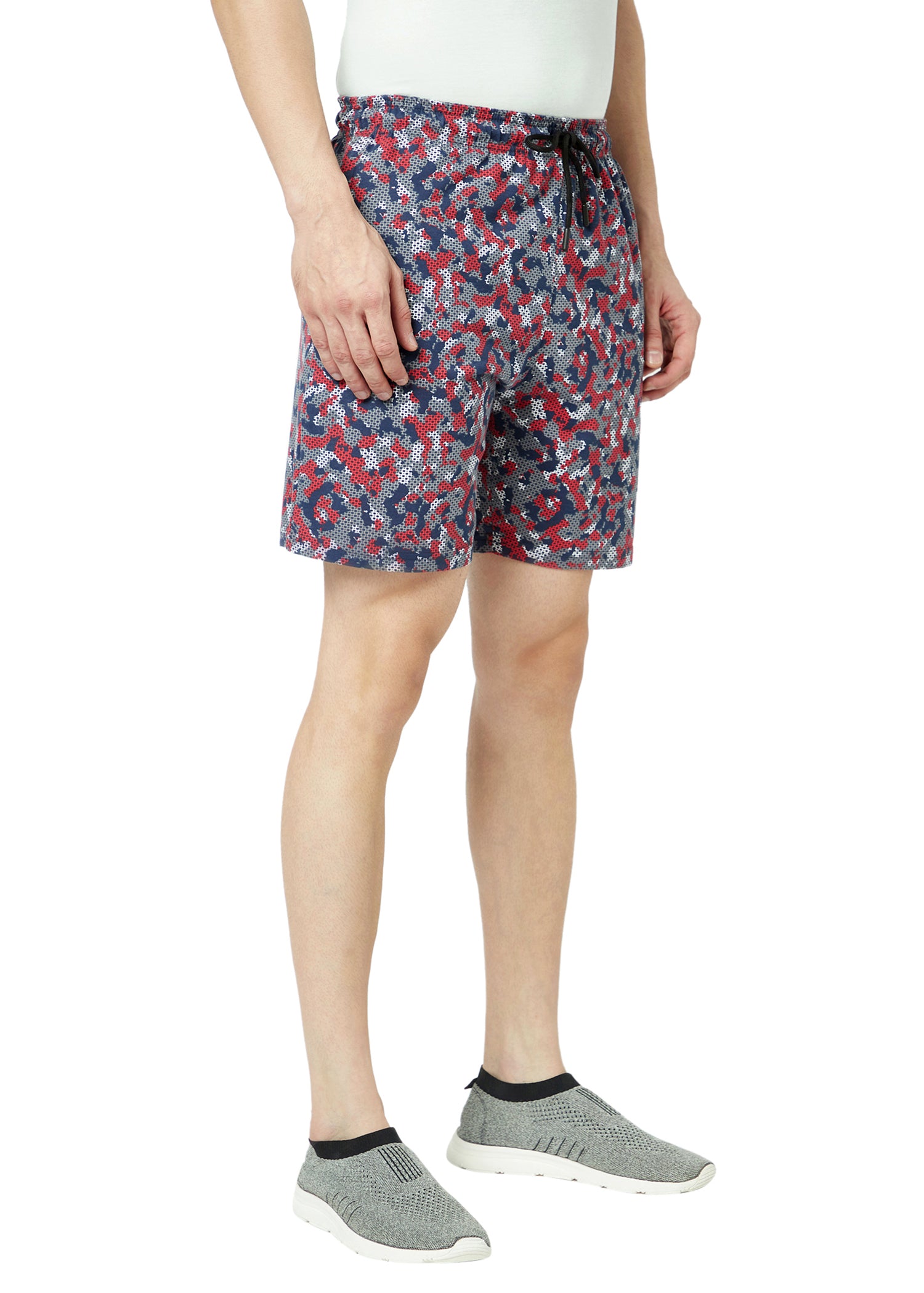 T.T. Mens Cotton Regular Fit  Printed Bermuda Shorts With Zipper  Grey Red