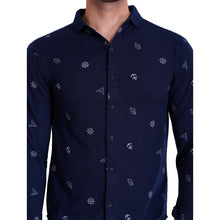 HiFlyers Men Polo Neck Printed Shirt Dark Blue