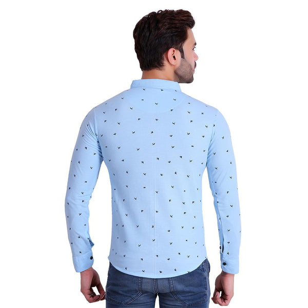 HiFlyers Men Polo Neck Printed Shirt Light Blue