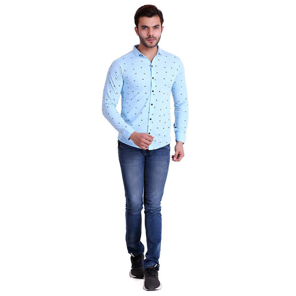 HiFlyers Men Polo Neck Printed Shirt Light Blue