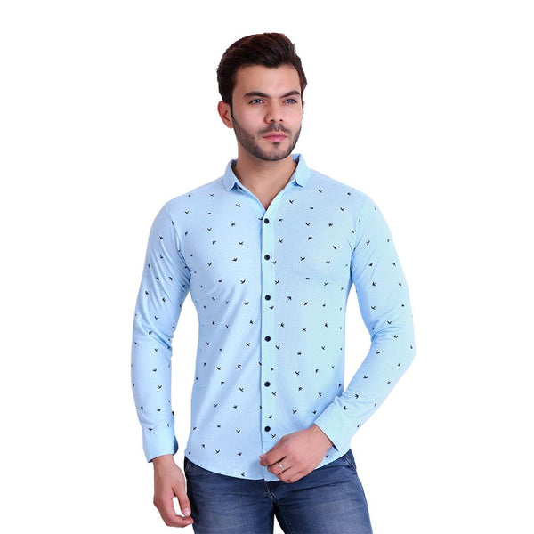 HiFlyers Men Polo Neck Printed Shirt Light Blue