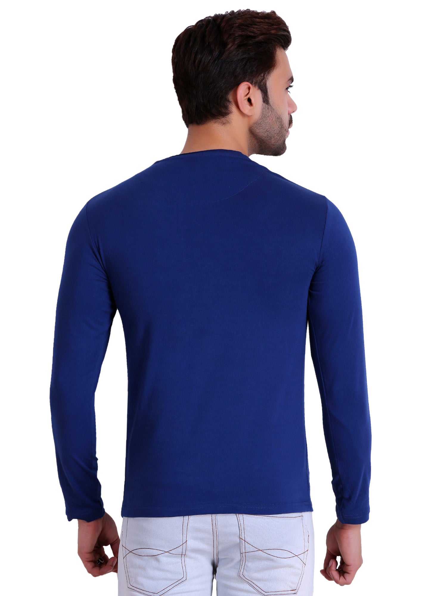 HiFlyers Men Round Neck Full Sleeve Solid Blue Tshirts