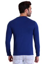 HiFlyers Men Round Neck Full Sleeve Solid Blue Tshirts